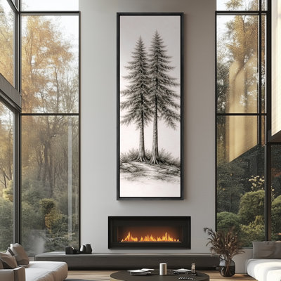 «Minimalist Twin Pine Trees Extra Large», reproduction d'art sur toile encadrée