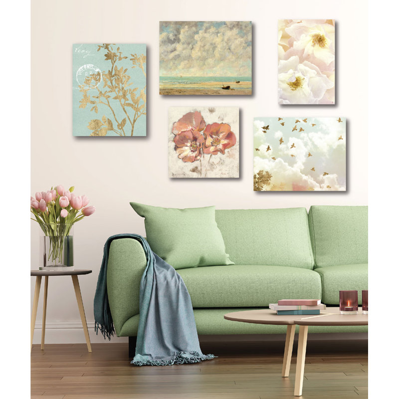 « rose »-ensemble de 5 reproductions d’art sur toiles tendues