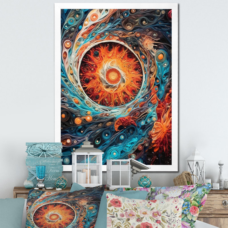 «Orange Turquoise Galactic Cosmic Universe», reproduction sur toile, H 40 po x l 30 po x P 1,5 po, Cadre photo blanc