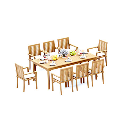 9 Pcs Grade-A Teak Wood Dining Set: 83" Rectangle Table And Mas Stacking Arm Chairs #11MS1808