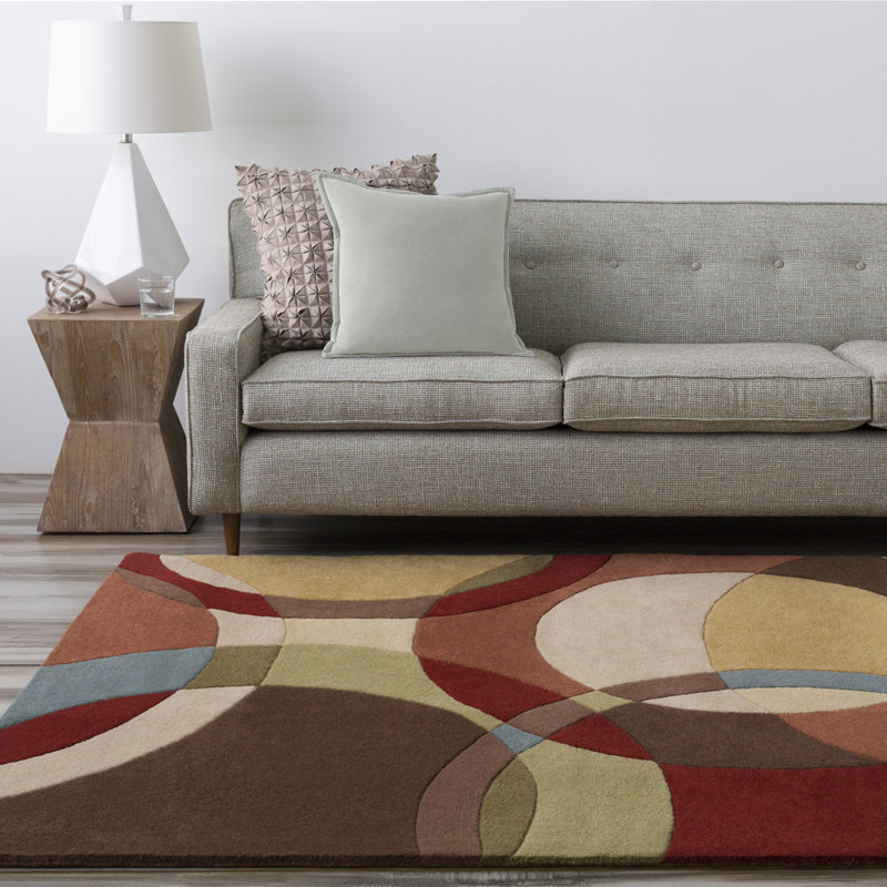 Tapis chocolat / rouge en laine touffeté à la main Ayeln, Carré 9 pi 9 po