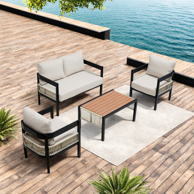 Ensemble de canapé d'extérieur en fer multi-personnes avec une table, décoration en rotin, imperméable, antirouille, adapté au jardin, à la pelouse