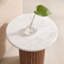 Round Marble Fluted Wood Cylinder Side Table