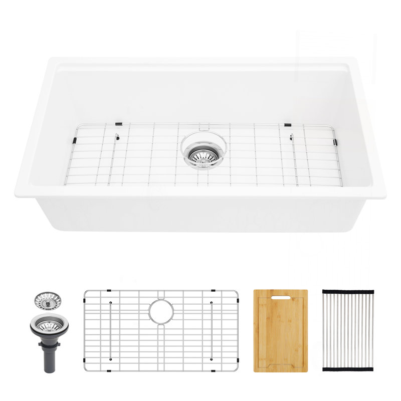 Quartz Kitchen Sink - 32X19" Granite Composite Workstation Undermount Kitchen Sink, White