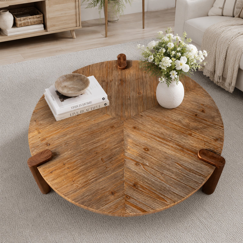Table basse ronde 37 po, bois massif et panneau de fibres à densité moyenne pour le salon