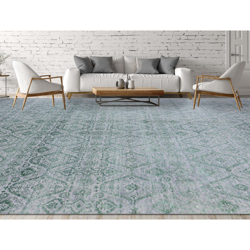 Geometric Area Rug in Silver/Light Green, Rectangle 9' x 12'