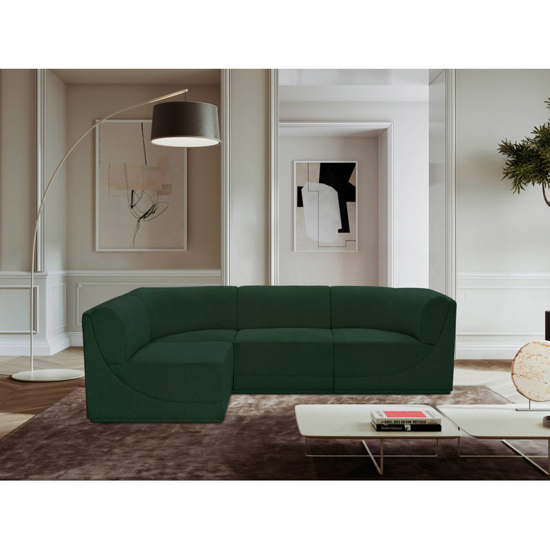 Canapé modulaire 4 pièces Ollie, Tissu bouclé vert