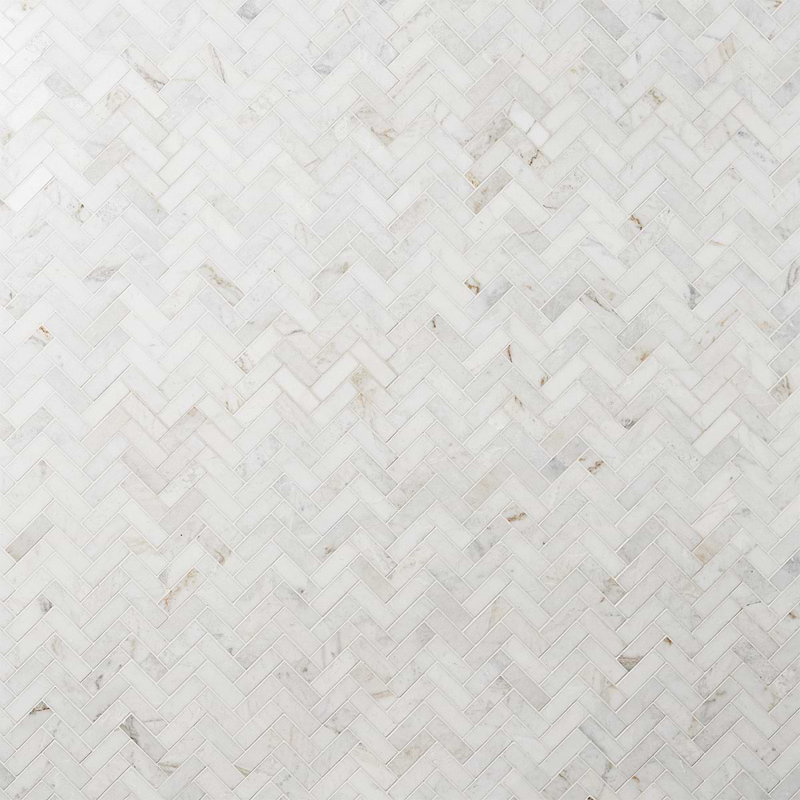 Alaska White Herringbone Polished Marble Tile