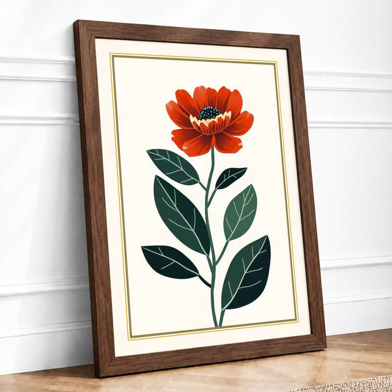 Single Stem In Bloom Botanical - Print, A2 - 59.4 x 42.0 cm, Walnut