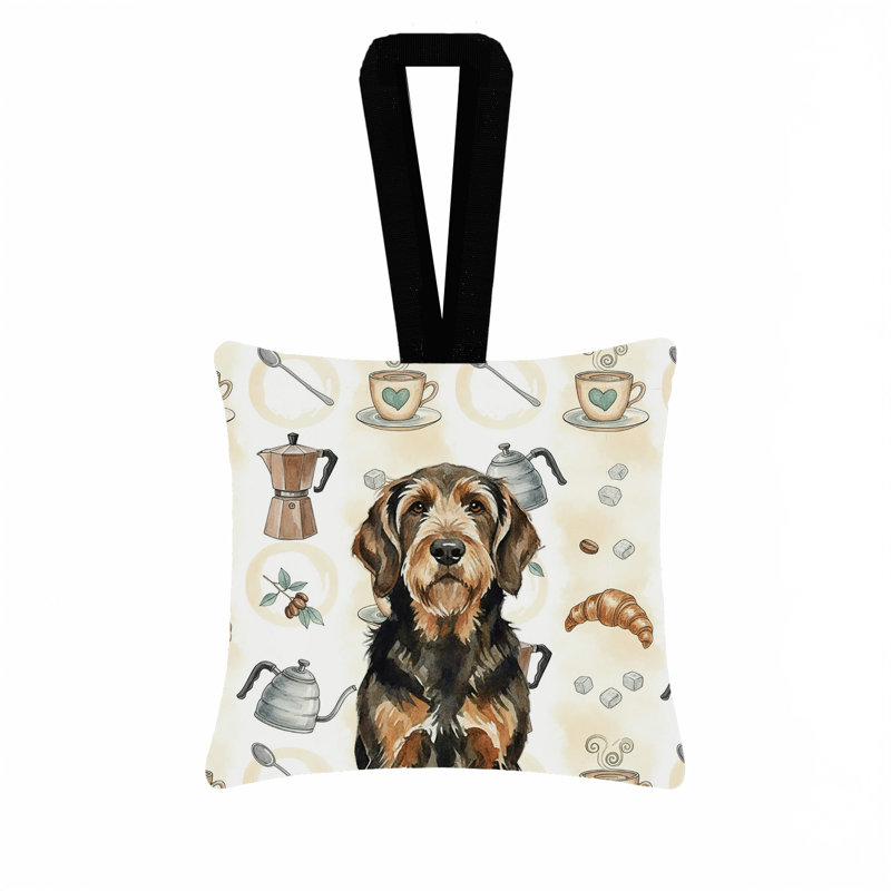 Ornement suspendu carré en tissu noir et brun clair 3,5 x 3,5, Otterhound Black and Tan