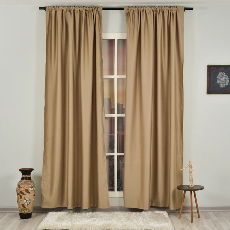 Sateen Look Room Darkering Room Darkening Curtain Pair, 52" W x 84" L, Barley