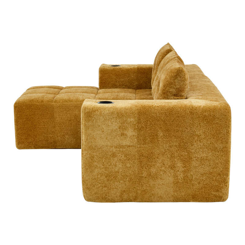 Classic Minimalist Fully Compressed L Sofa, For Small Living Rooms And Apartments, Yellow