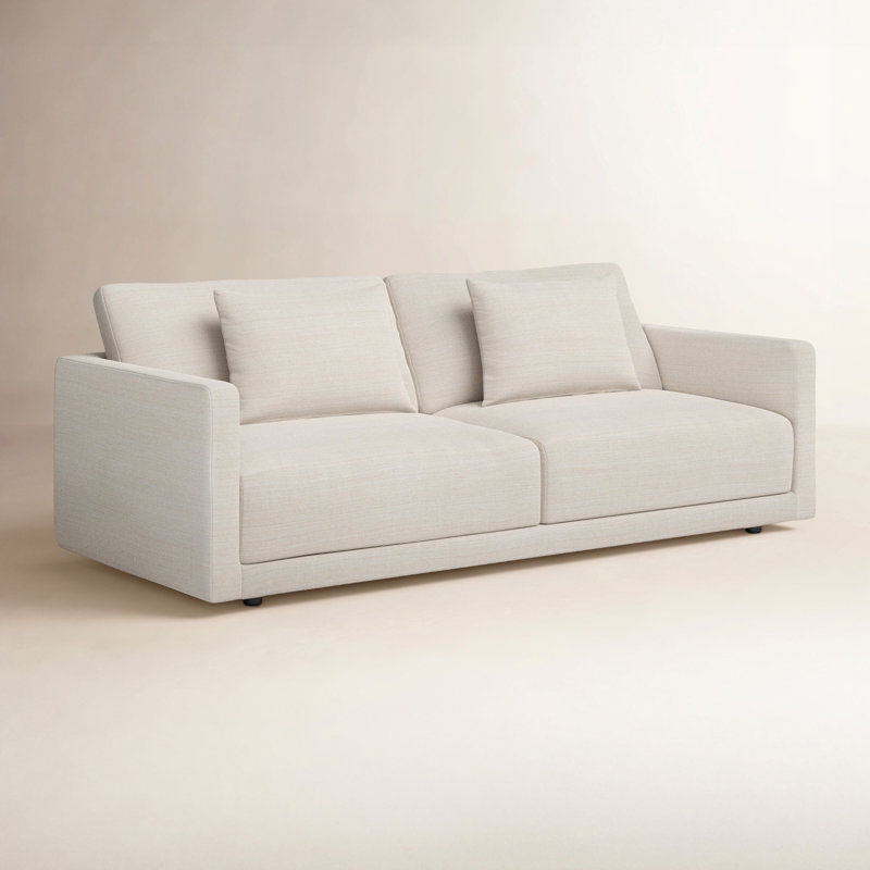 Kenji Upholstered 84'' Sofa, Cream Performance Basketweave