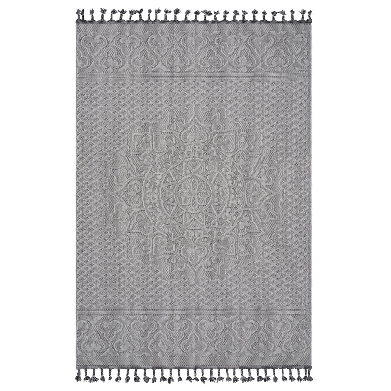 Tapis intérieur / extérieur 4X6 blanc / ivoire / médaillon, Blanc, Rectangle 4 pi x 6 pi 2 po