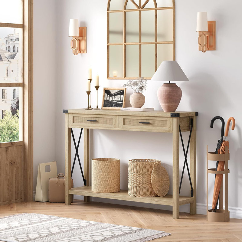 Console avec tiroirs en rotin Farmhouse, Beige