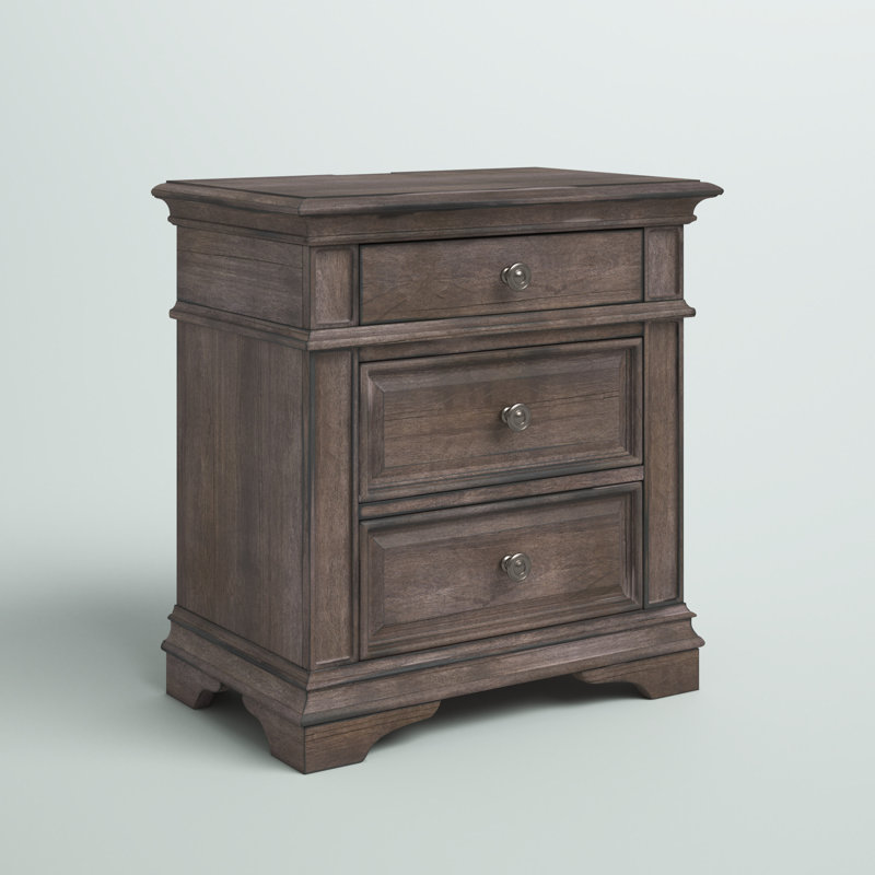 Watson 3-Drawer Wood Nightstand With USB and Electrical Outlets, Driftwood Gray