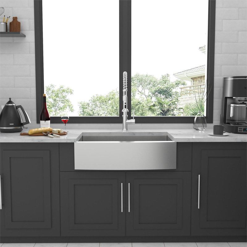 33'' L Farmhouse / Apron Single Bowl Stainless Steel Kitchen Sink, Brushed Nickel