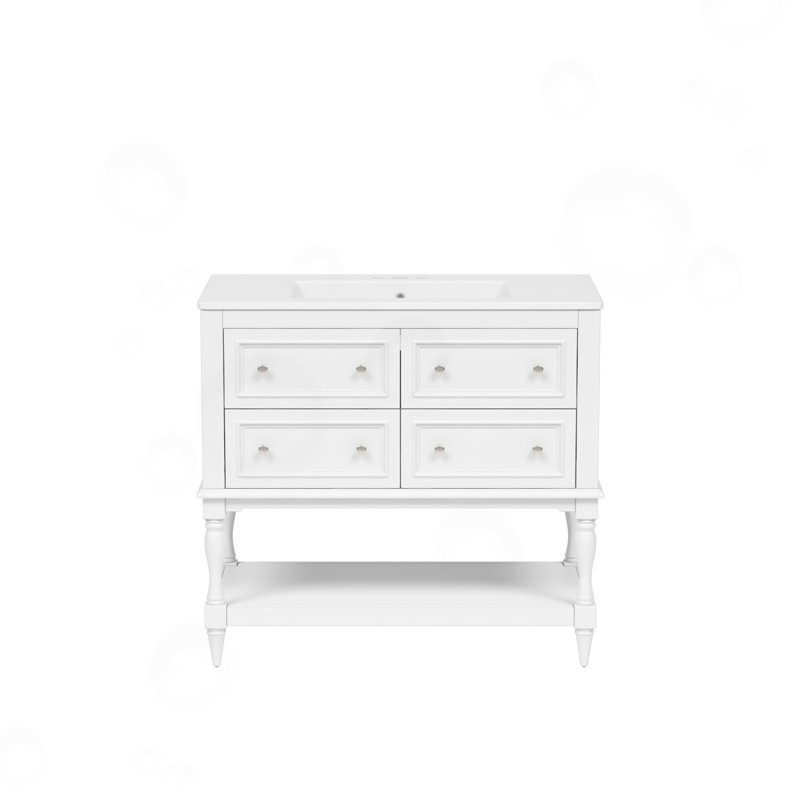Freestanding Bathroom Vanity Set with 4 Drawers, White