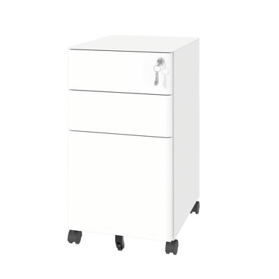 3-Drawer Mobile File Cabinet with Lock, All-Steel Rolling Storage Cart with Anti-Tip Design, Fully Assembled Office/Home Cabinet in White