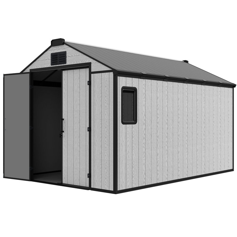 8 Ft. W X 12 Ft. D   Resin Outdoor Storage Shed With Floor For Garden Patio Furniture And Tools