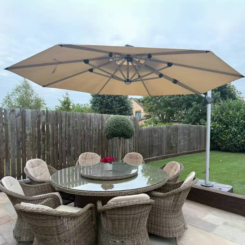 12 foot round patio umbrella 10/11/12ft Solar LED Cantilever Convenience is key Serwall 12-ft Red Round Crank