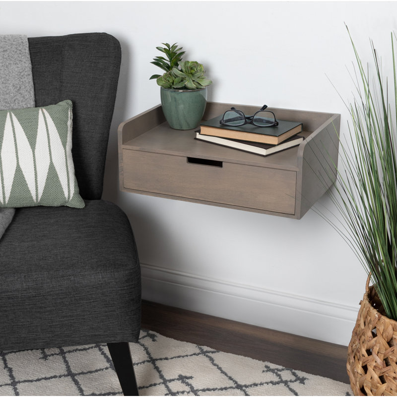 Casiano Poplar Accent Shelf with Drawer, Gray
