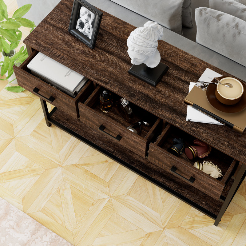 43.3" W 30.1" H Console Table With 3 Drawers and Open Storage Shelves, Espresso