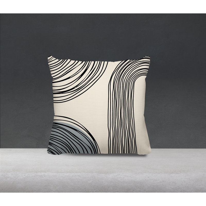 Coussin décoratif réversible intérieur / extérieur Cassie, Gris / Crème / Noir, H 15 po x l 15 po