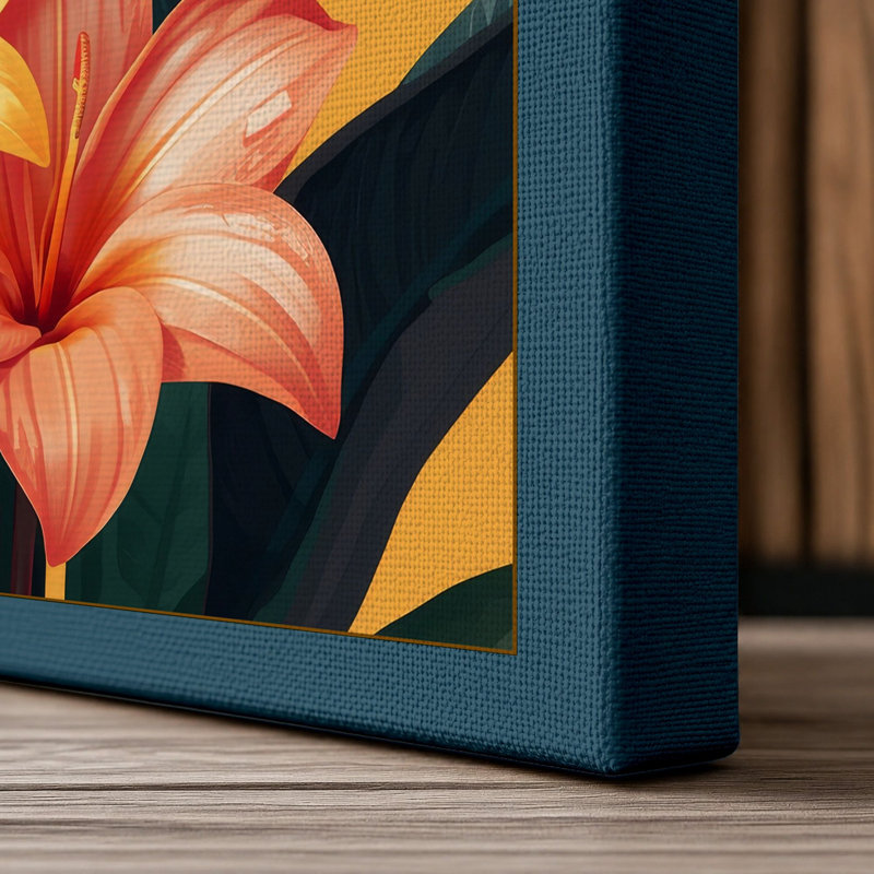 Tropical Blooms Botanical - Wrapped Canvas, 36x24 - 91.4 x 61.0 cm, Teal Border