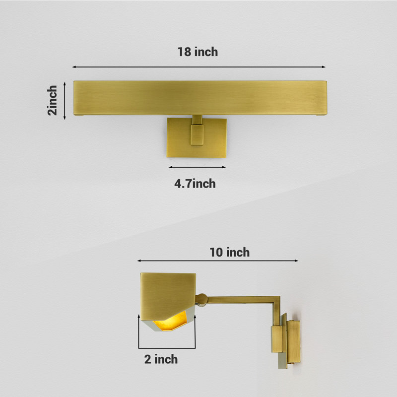 18" Dimmable  LED Wall Mounted Sconce 360° Rotatable Picture Light, Brass