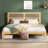 King Size Bed With Rattan Headboard and Two Storage Drawers, Bed with Enhanced Support Slats and Feet