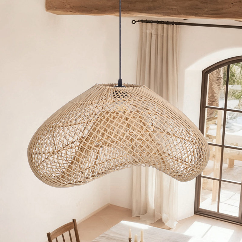 Luminaire suspendu en rotin 1 lumière Bohemian, H 11,02 po x l 19,68 po x P 19,68 po