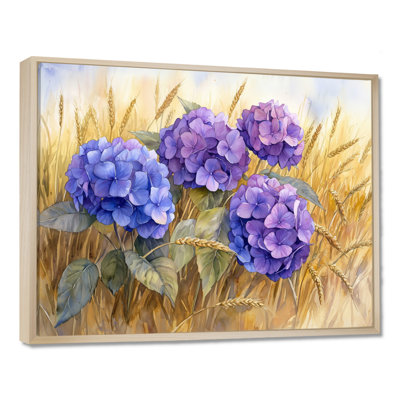 Hortensias dans le champ de seigle - hydrangées, décoration murale