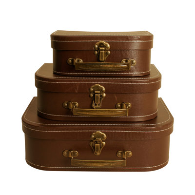 Set of 3 Paperboard Suitcases Decorative Storage Boxes