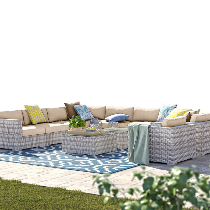 Cloyd Wicker Fully Assembled 8 - Person Seating Group with Sunbrella Cushions, Sunbrella Beige