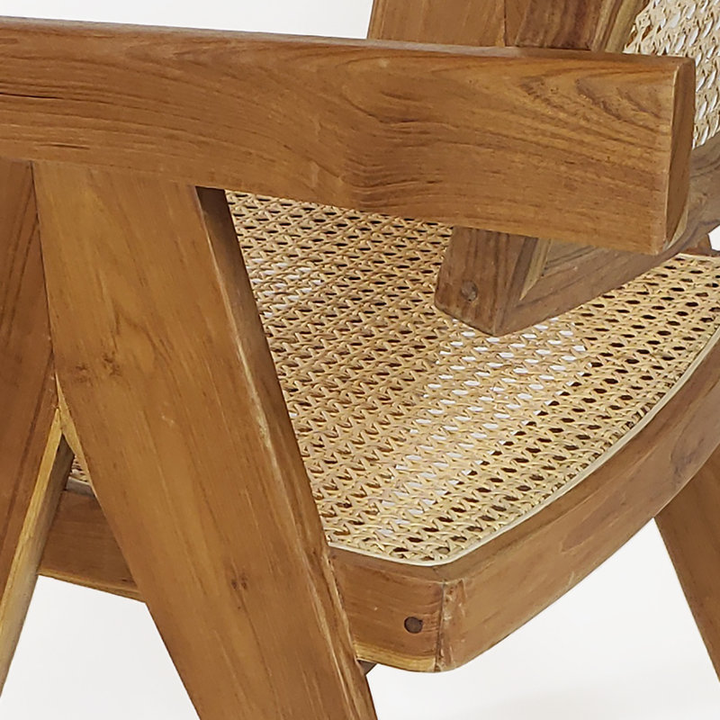 Chaise en teck teinté et rotin naturel, Naturel