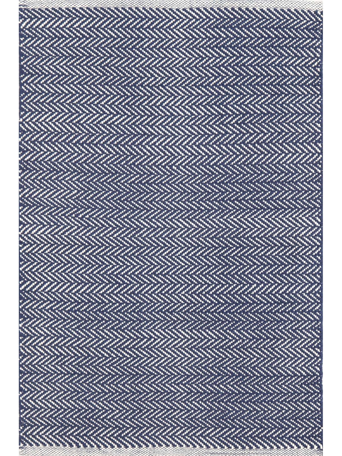 Herringbone Swedish Blue Hand-Woven Cotton Rug, Indigo, Rectangle 8'6" x 11'6"