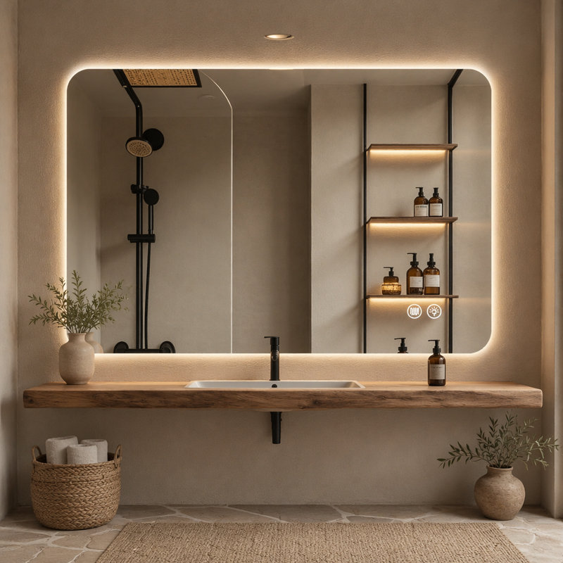 Miroir de salle de bain 3 couleurs à DEL à intensité variable et à intensité variable - Anti-buée et antidéflagrant, certifié UL> CRI> 95 avec fonction de mémoire et double fixation pour maquillage / rasage