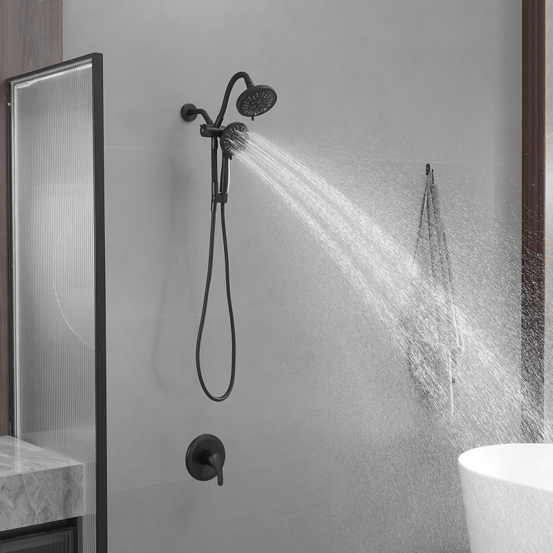 Robinet de douche à main à 8 jets avec pomme de douche à main à double jet 2 en 1, Noir mat