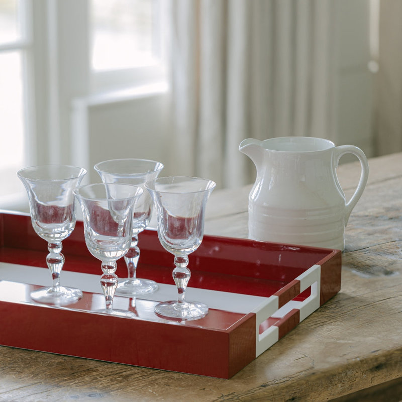 Plateau rayé pour grand repose-pieds laqué, Blanc /Rouge