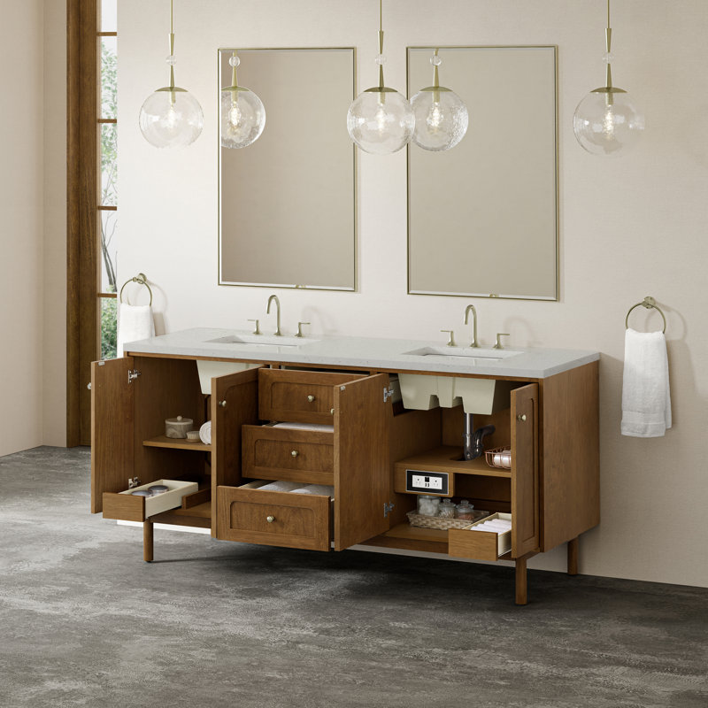 Laurent 72" Double Bathroom Vanity Set, Honey Brown, Lime Delight, 8" Widespread