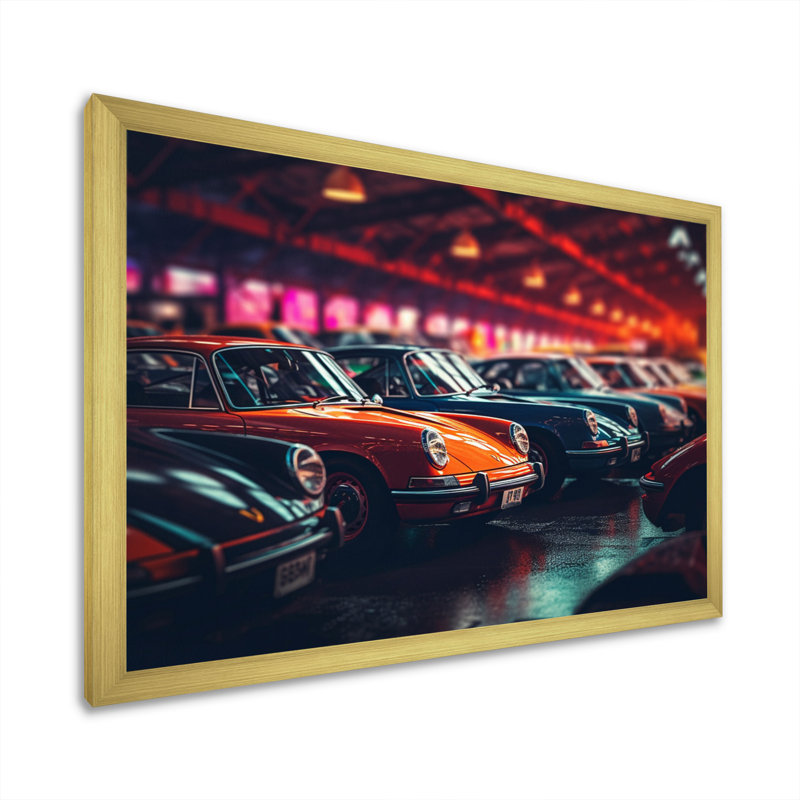 «Classic German Car Harmony», art mural rétro sur toile, Cadre doré à une seule photo, H 34 po x l 44 po x P 1,5 po