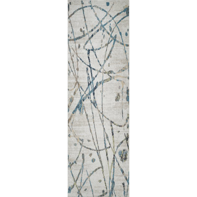 Machine Washable Archie Blue/Beige Rug