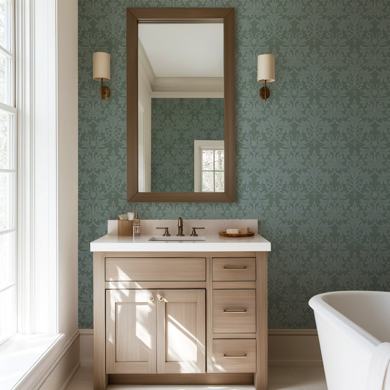 Rococo Relief - Blue Green Wallpaper, Paper