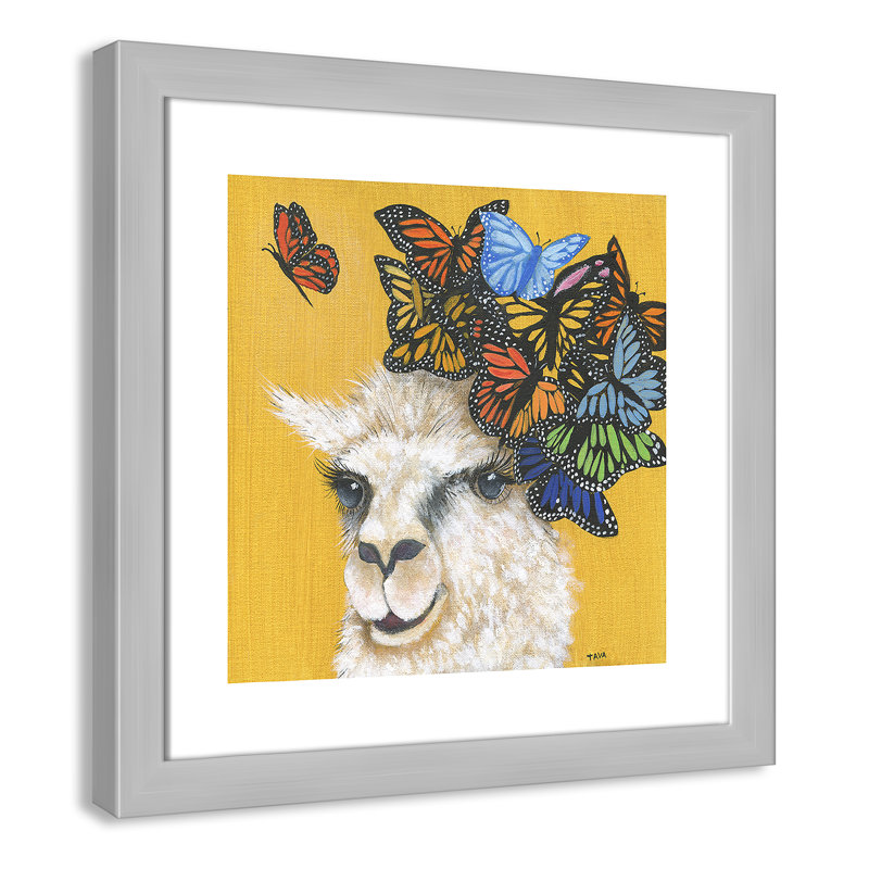 Art sur toile llama, H 18 po x l 18 po x P 0,625 po, Cadre argenté