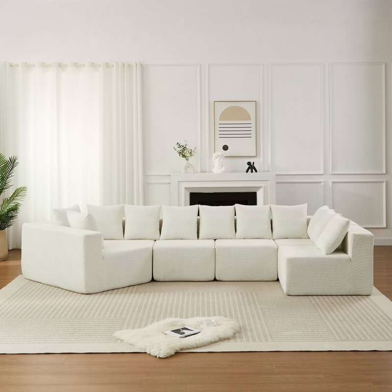 Canapé modulaire à assise profonde en L de 151,6 pouces avec canapé modulaire en chenille et siège inclinable incurvé de 11,6 pouces sans assemblage requis