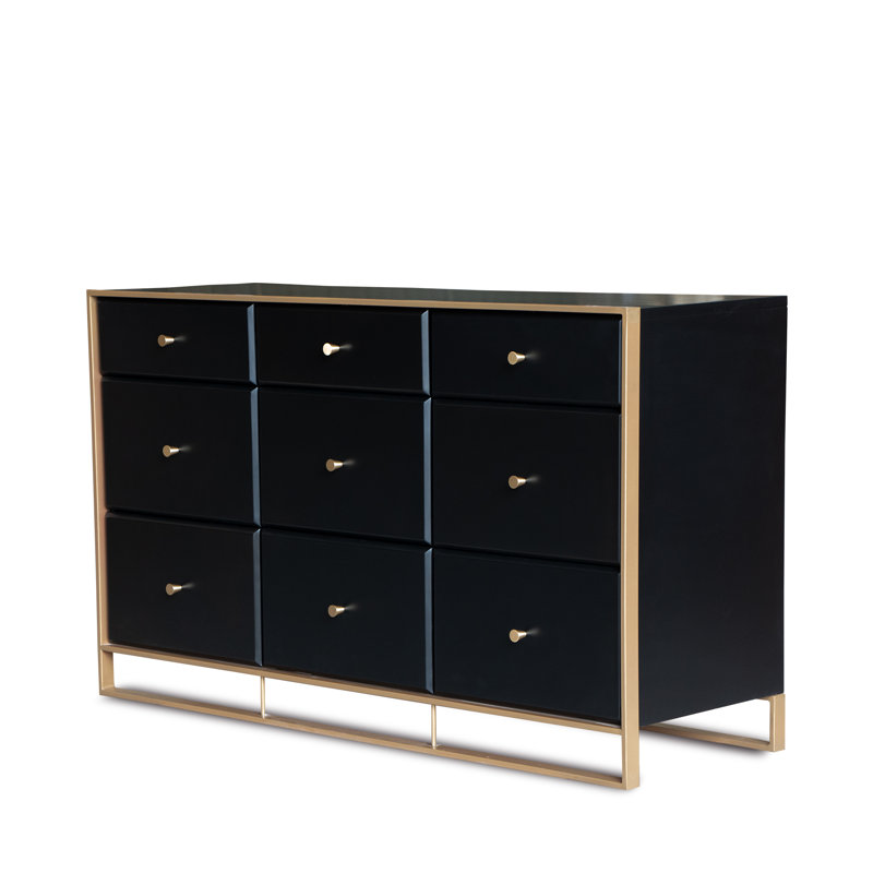 Commode double 9 tiroirs 2 po Nicolao, Noir
