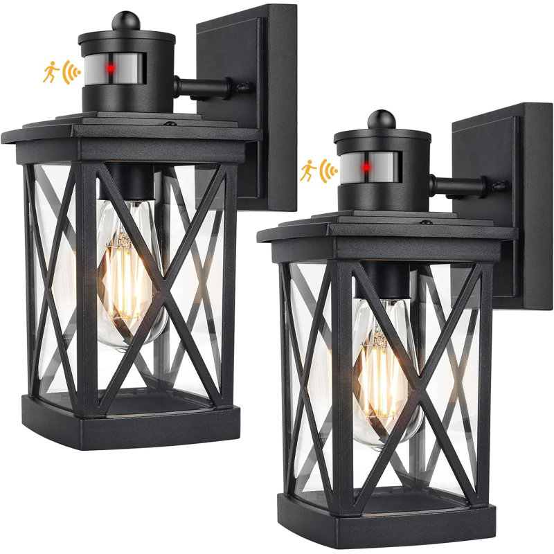 2-Pack Motion Sensor Outdoor Wall Lights, Dusk To Dawn Exterior Light Fixtures Wall Mount, Black Outdoor Sensor Lights For Outside House Garage Porch Patio, LED Wall Lantern Sconce Lights Waterproof