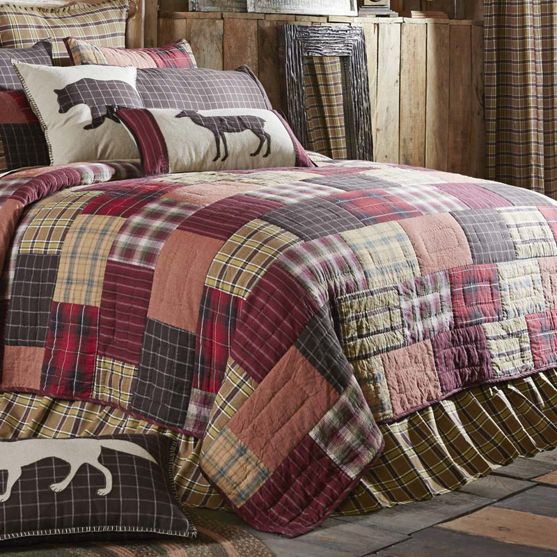 Queen Brown Cotton Reversible Patchwork Quilt Set