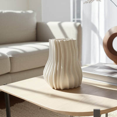 Vase décoratif en porcelaine avec un design ondulé sculptural et des contours texturés pour un décor moderne dans un décor contemporain et une pièce maîtresse artistique pour le salon ou le vestibule